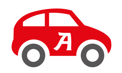 Icon eines roten Lieferautos mit einem weißen A auf weißem Hintergrund